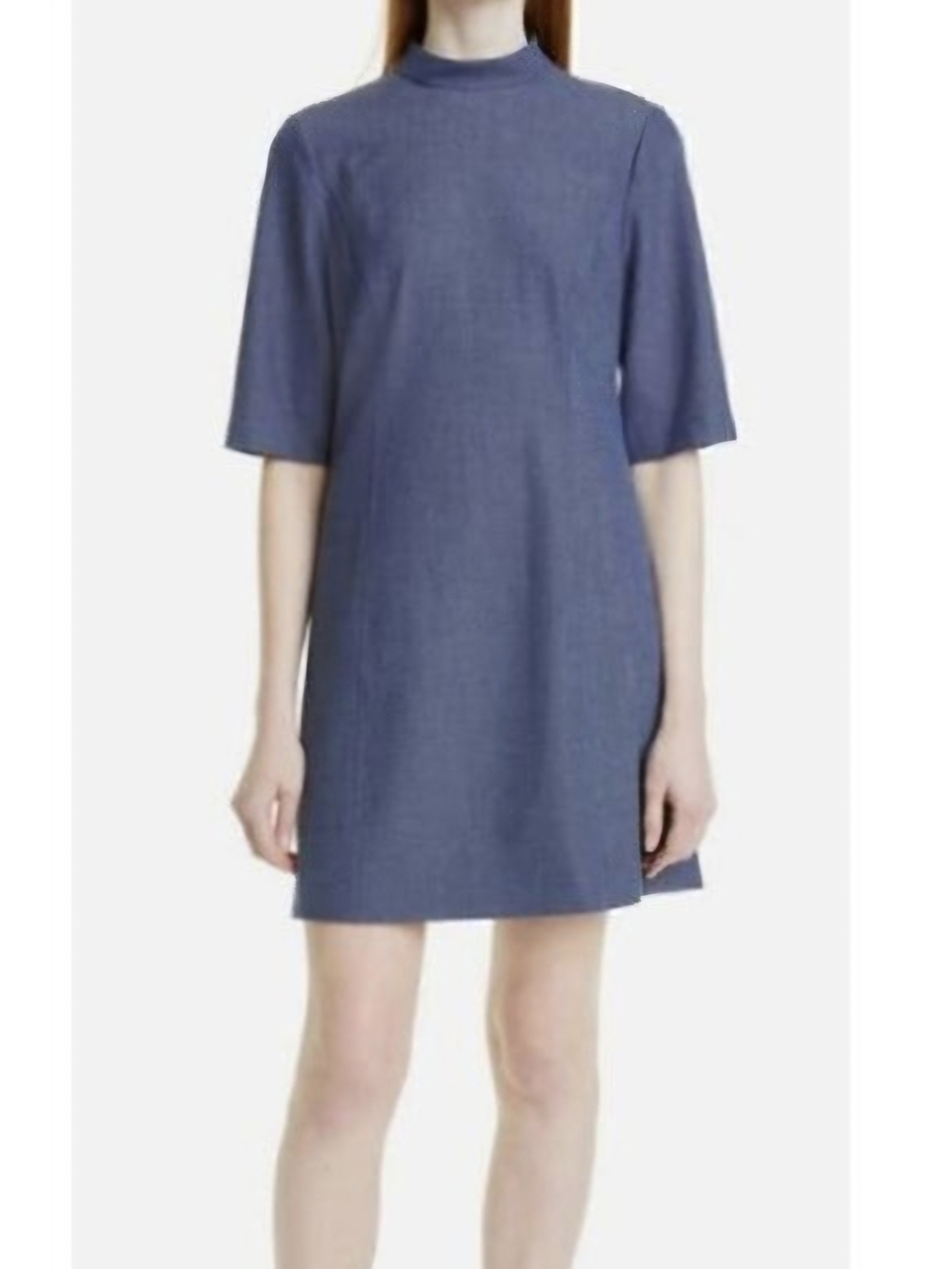 Alice + Olivia Classics Coley Dark Blue Chambray Mock Neck A-Line Mini Dress - 6